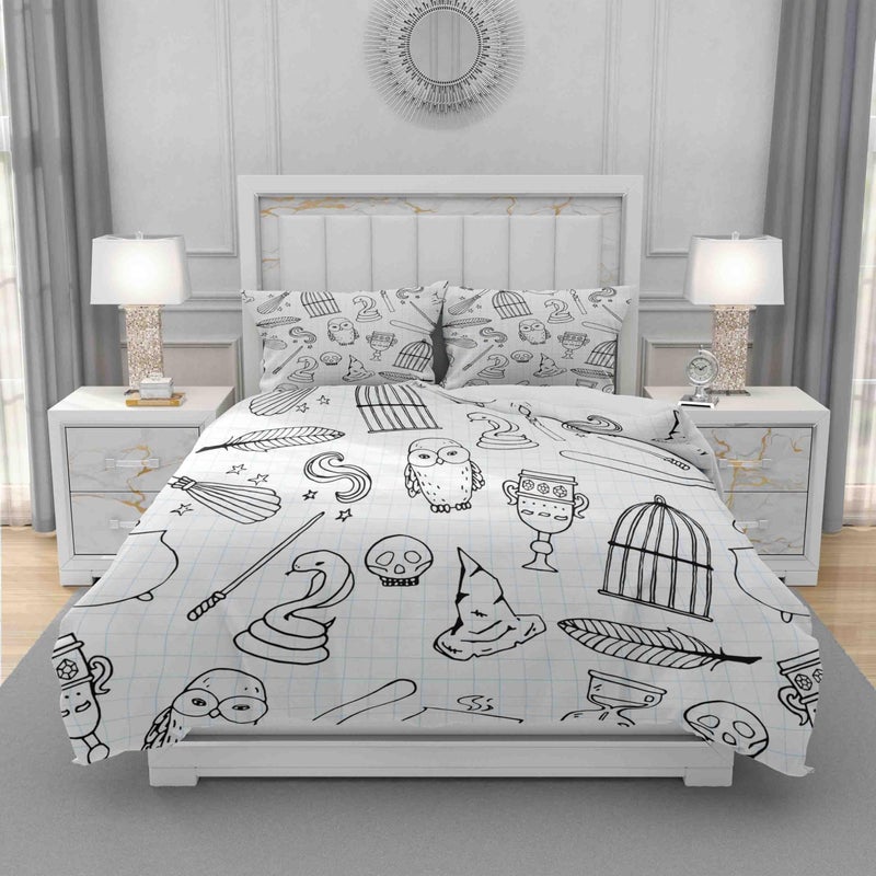 rouihot Duvet Cover Set Queen/Full Size Different Witch Equipment Pattern Birdcage Magic Wand 3 Piece Microfiber Fabric Decor Bedding Sets for Bedroom - Image 2